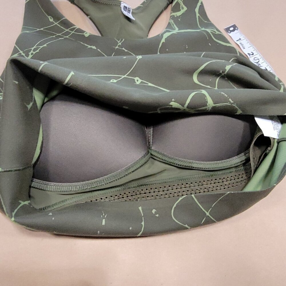 Uniqlo Size S Olive Green Abstract Pattern Wireless Bra Active Racer Back, EUC - Picture 7 of 8